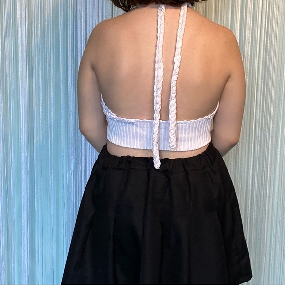 Off White Crochet Knit Cropped Halter Top - Picture 8 of 16